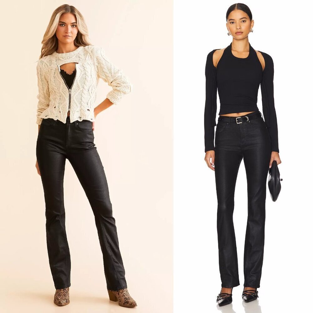 NWT New Free People We The Free Xena Slim Straight Coated Black Jeans Size 27